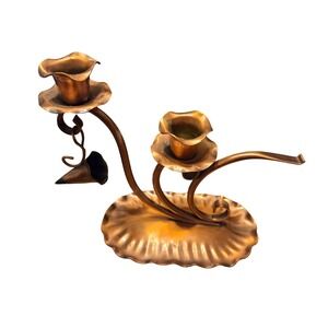 Gregorian Double Candle Holder Home  Copper Vintage MCM Snuffer USA